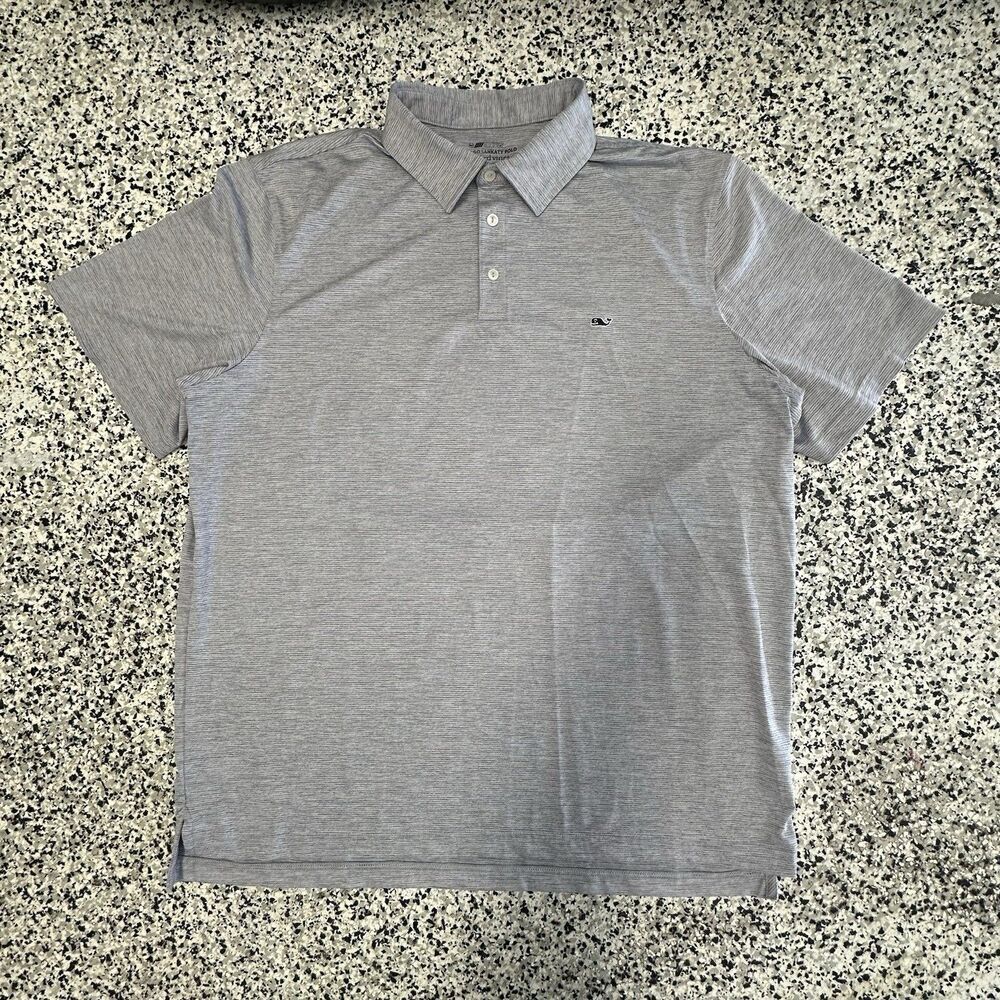 Vineyard Vines On The Go Sankaty Polo Shirt Mens XL Gray Striped Golf Stretch